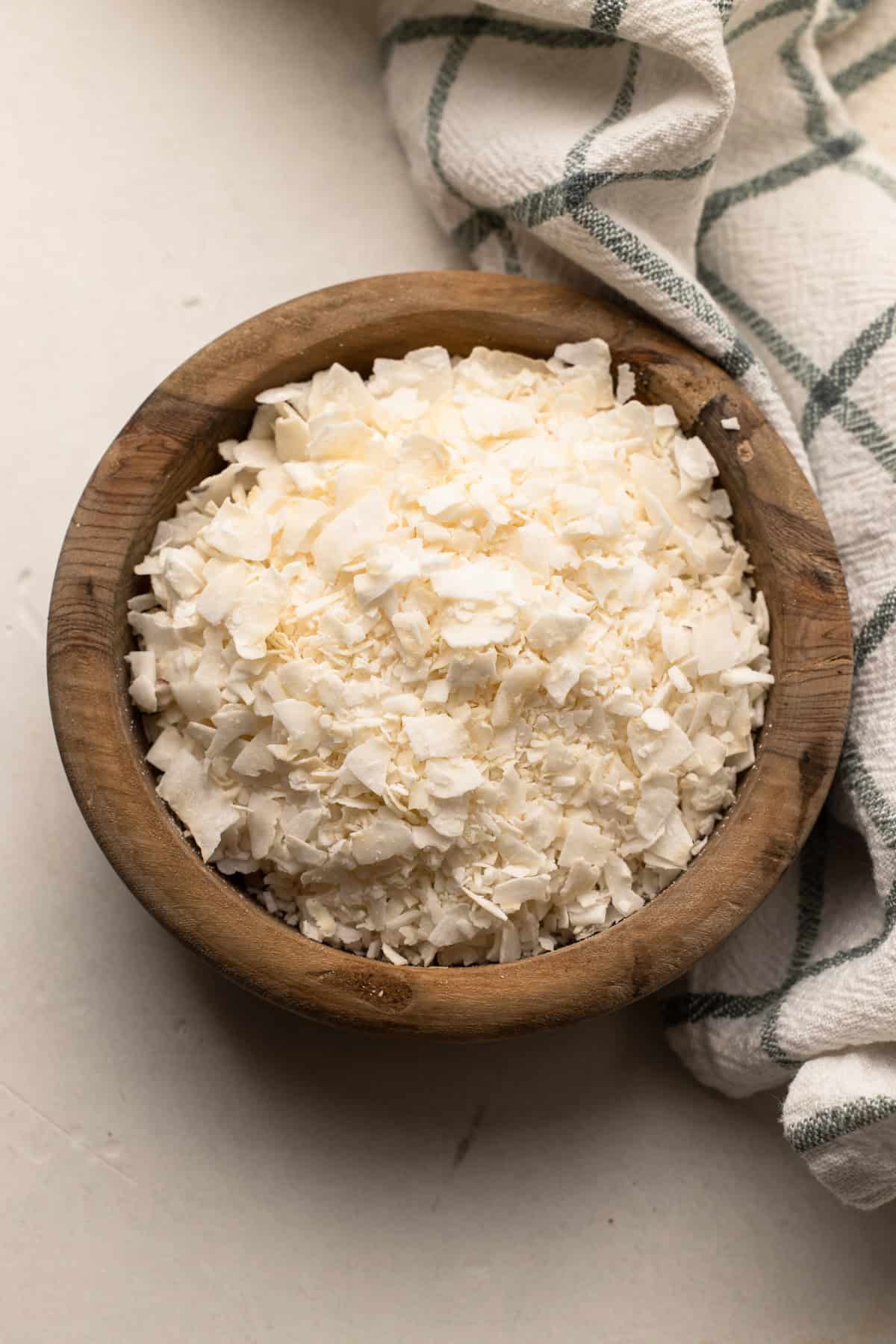 A bowl of coconut flakes.