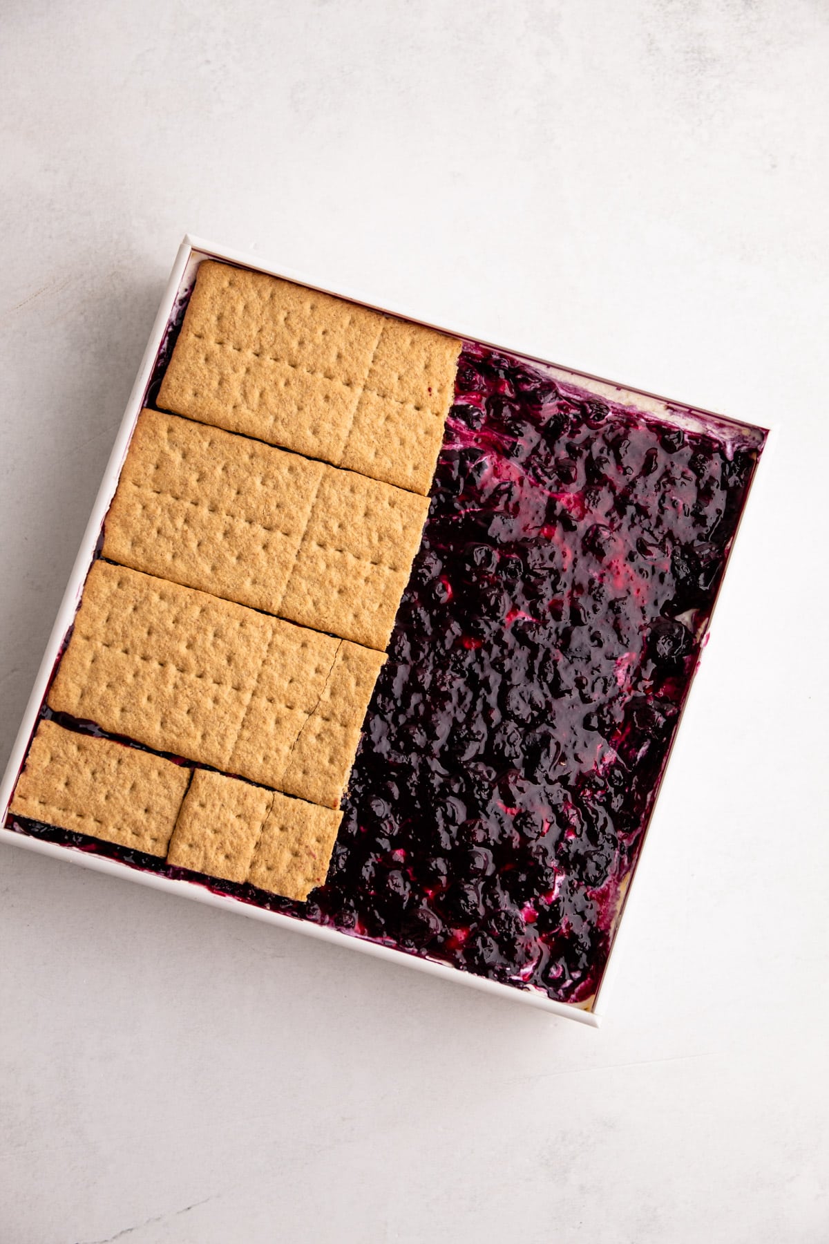 An assembled blueberry icebox cake.