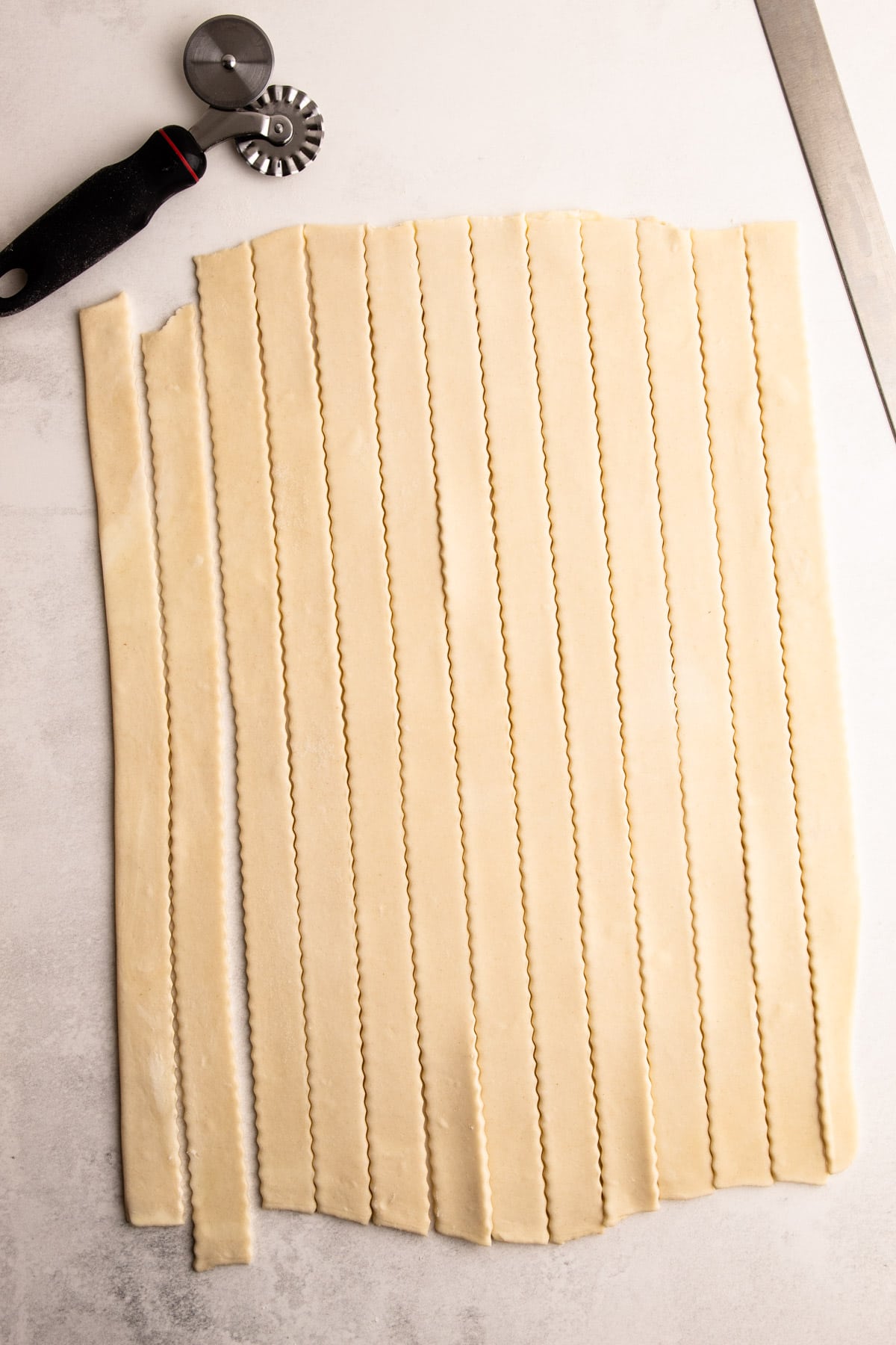 Lattice strips for a slab pie.