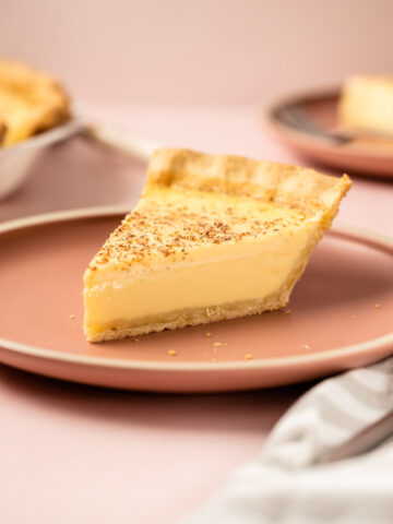 A slice of creamy egg custard pie.