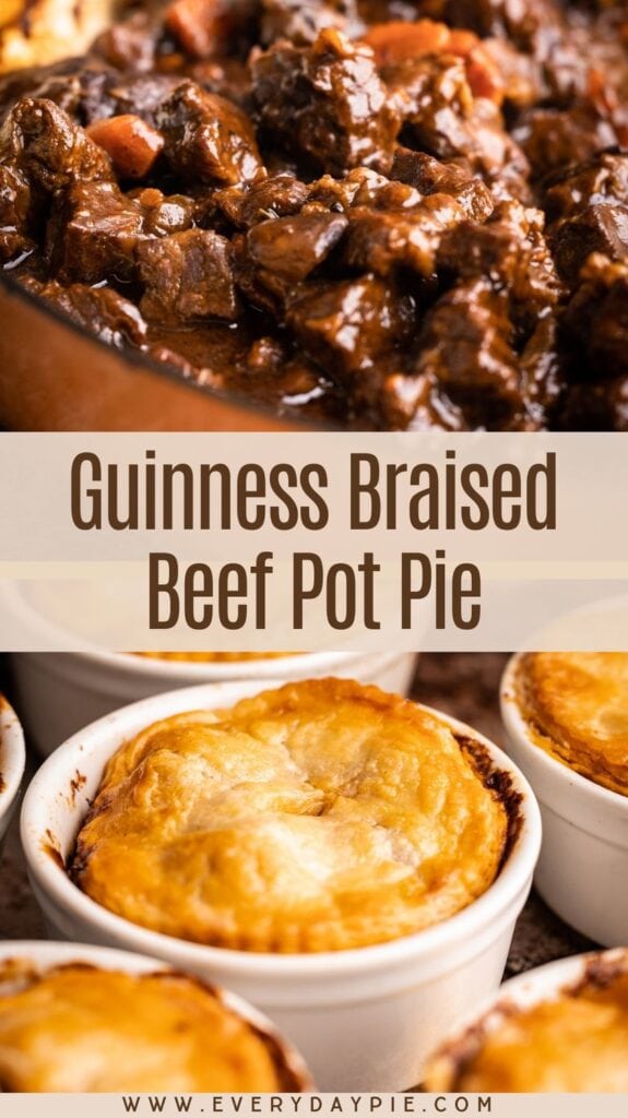Braised beef made with guinness baked into a pot pie.