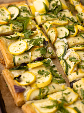 Easy zucchini tart with boursin and herbs.